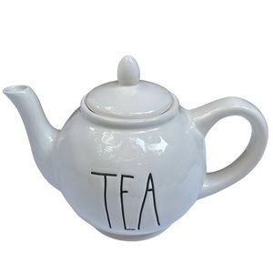 Rae Dunn TEA Teapot Creamy White Black Large Letter Dimples NWT 2017 OG